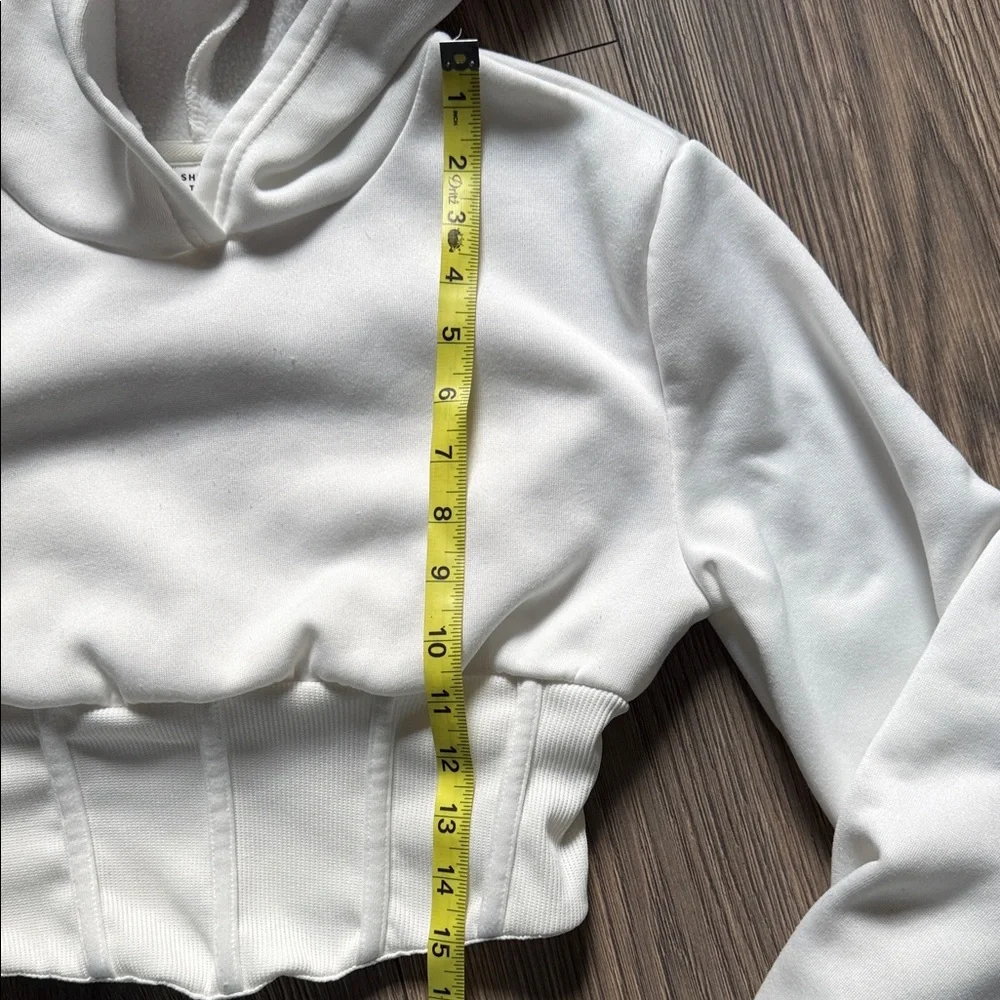 SHEIN White Cropped Ruched Hoodie with Hood